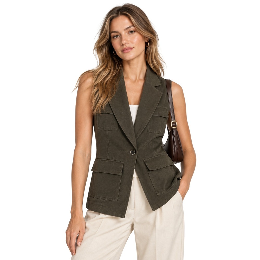 Banana Republic Vest Womens Size 2 Sage Green Belted Utility Preppy Minimalist